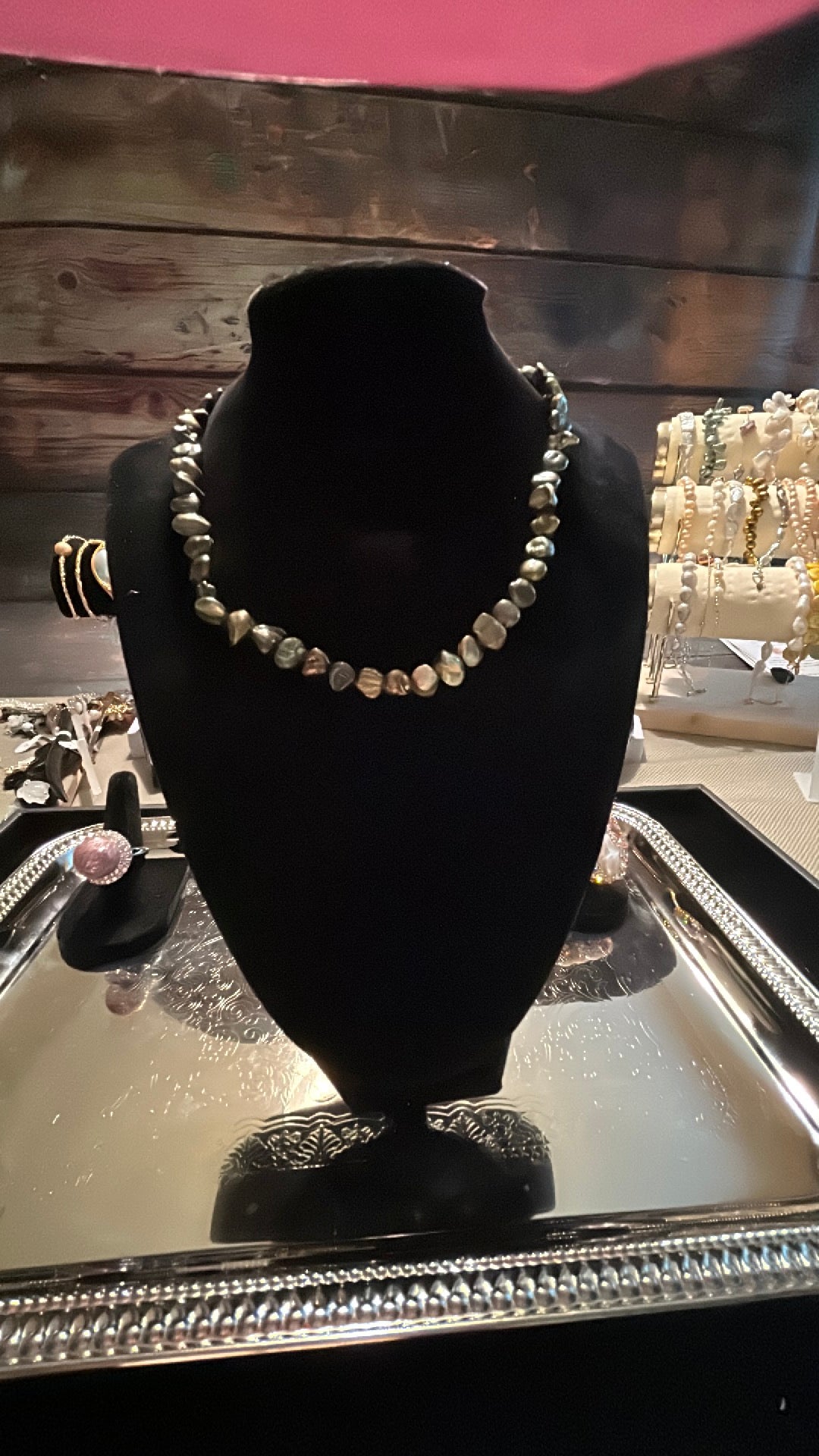 Deep green baby baroque pearl necklace