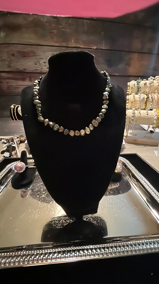 Deep green baby baroque pearl necklace