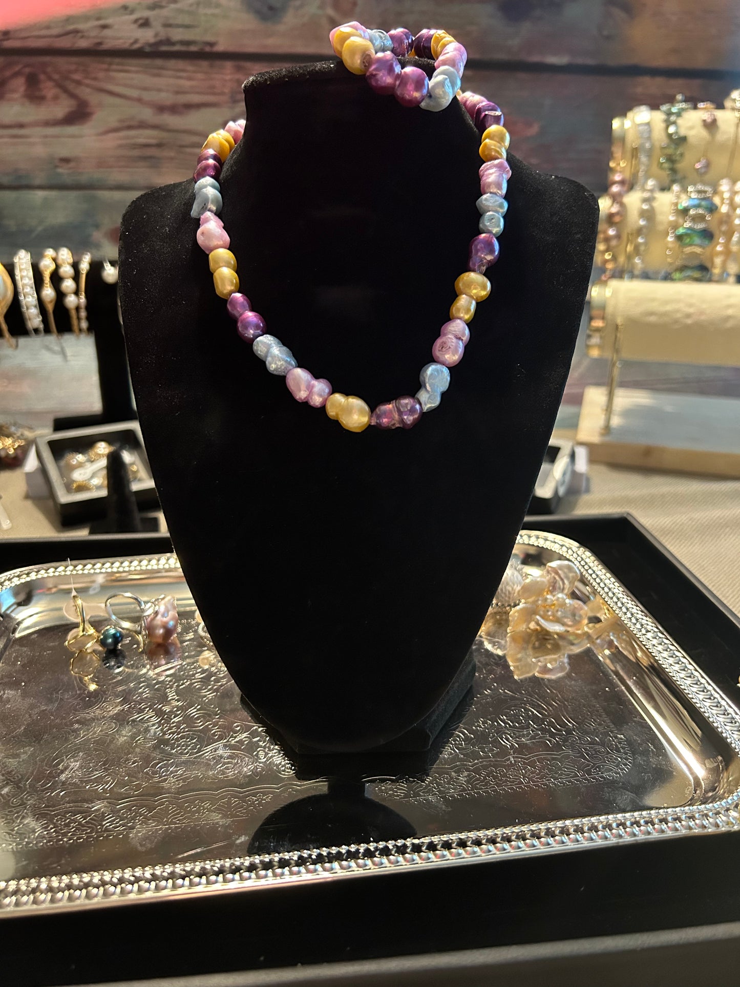 Multi colored baby baroque necklace & bracelet set