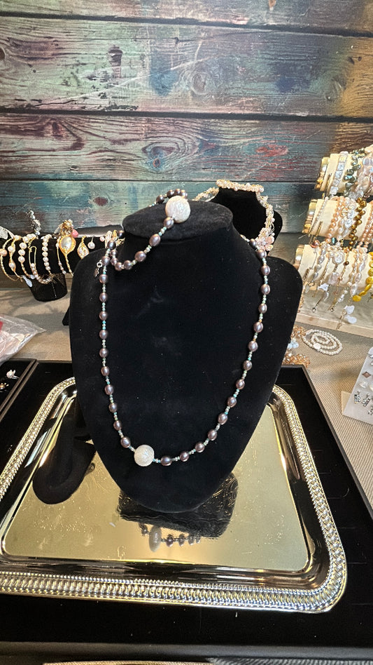 White dragon scale & rainbow freshwater pearl necklace & bracelet set