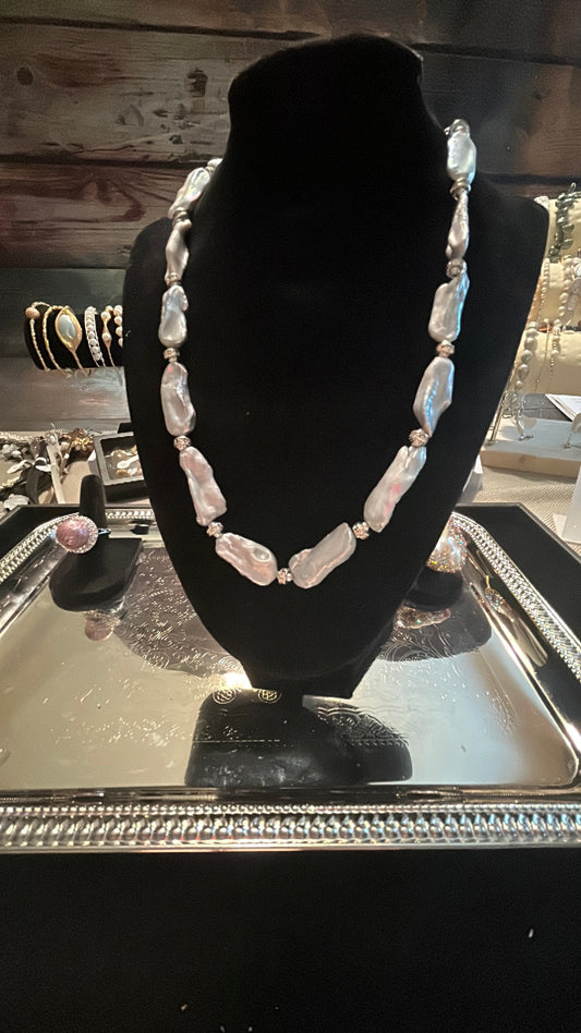 Full Kashi or stick baroque long necklace