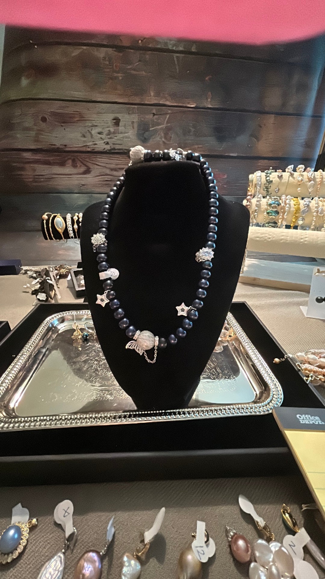 Navy dragon scale pearl necklace & bracelet set