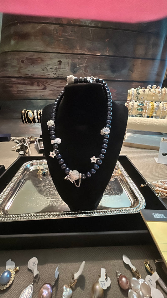 Navy dragon scale pearl necklace & bracelet set