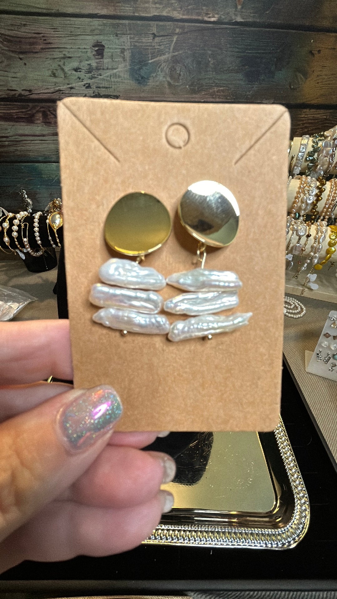 Stick or Kashi Sideways baroque earrings