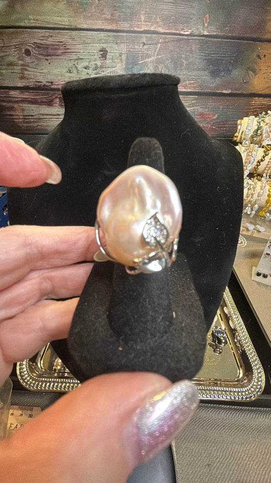 Silver baroque large adjustable ring