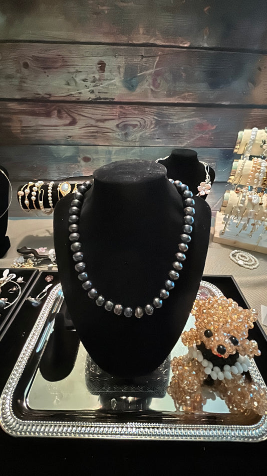 Deep black large freshwater pearl necklace