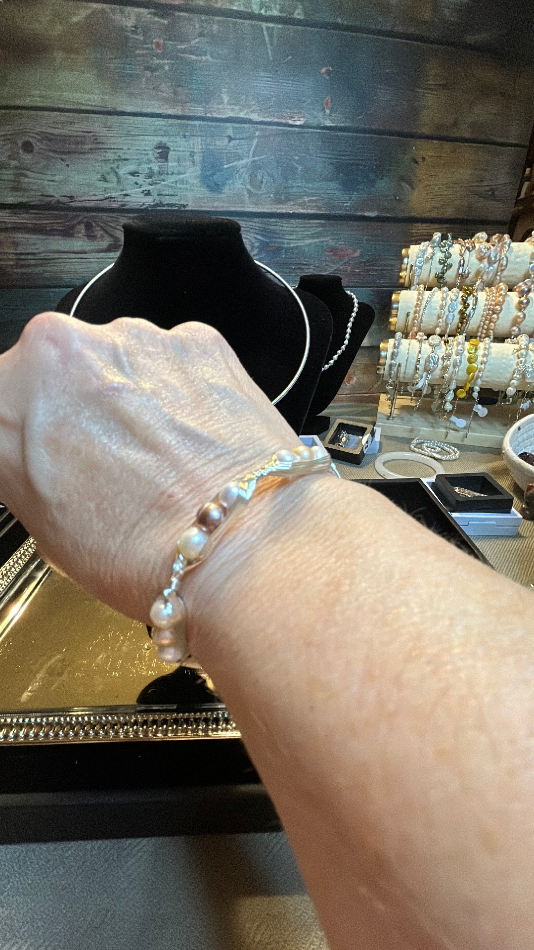 Multicolored freshwater pearl cuff bracelet