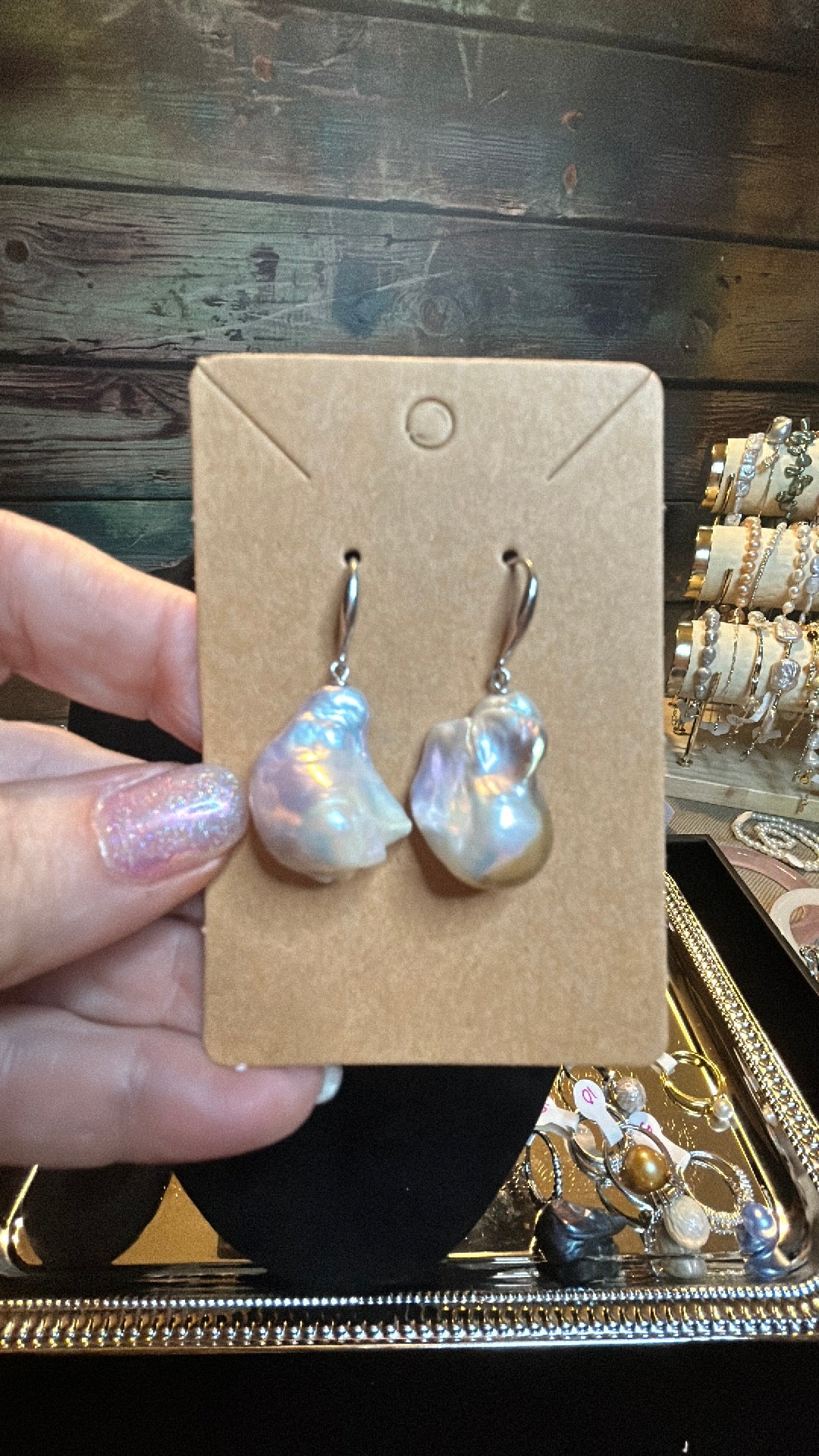 Silver large baroque earrings