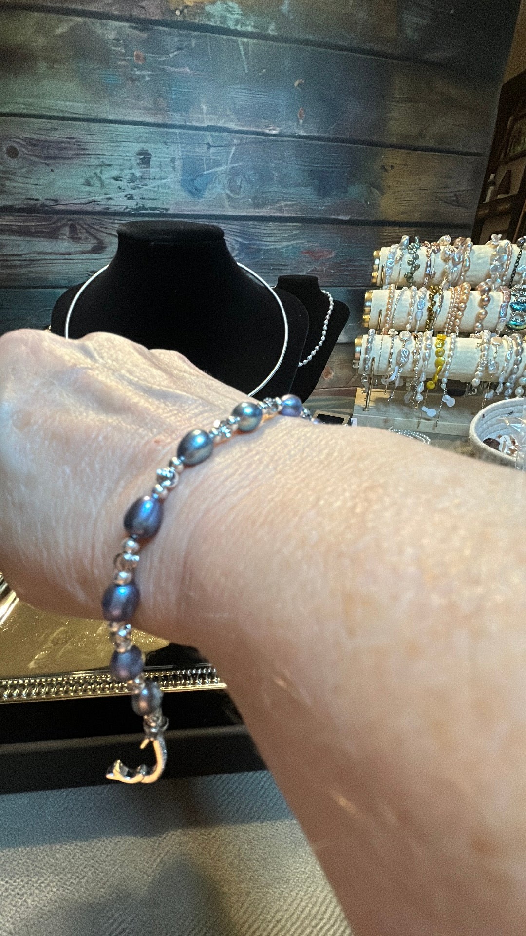 Blue & green freshwater pearl bracelet