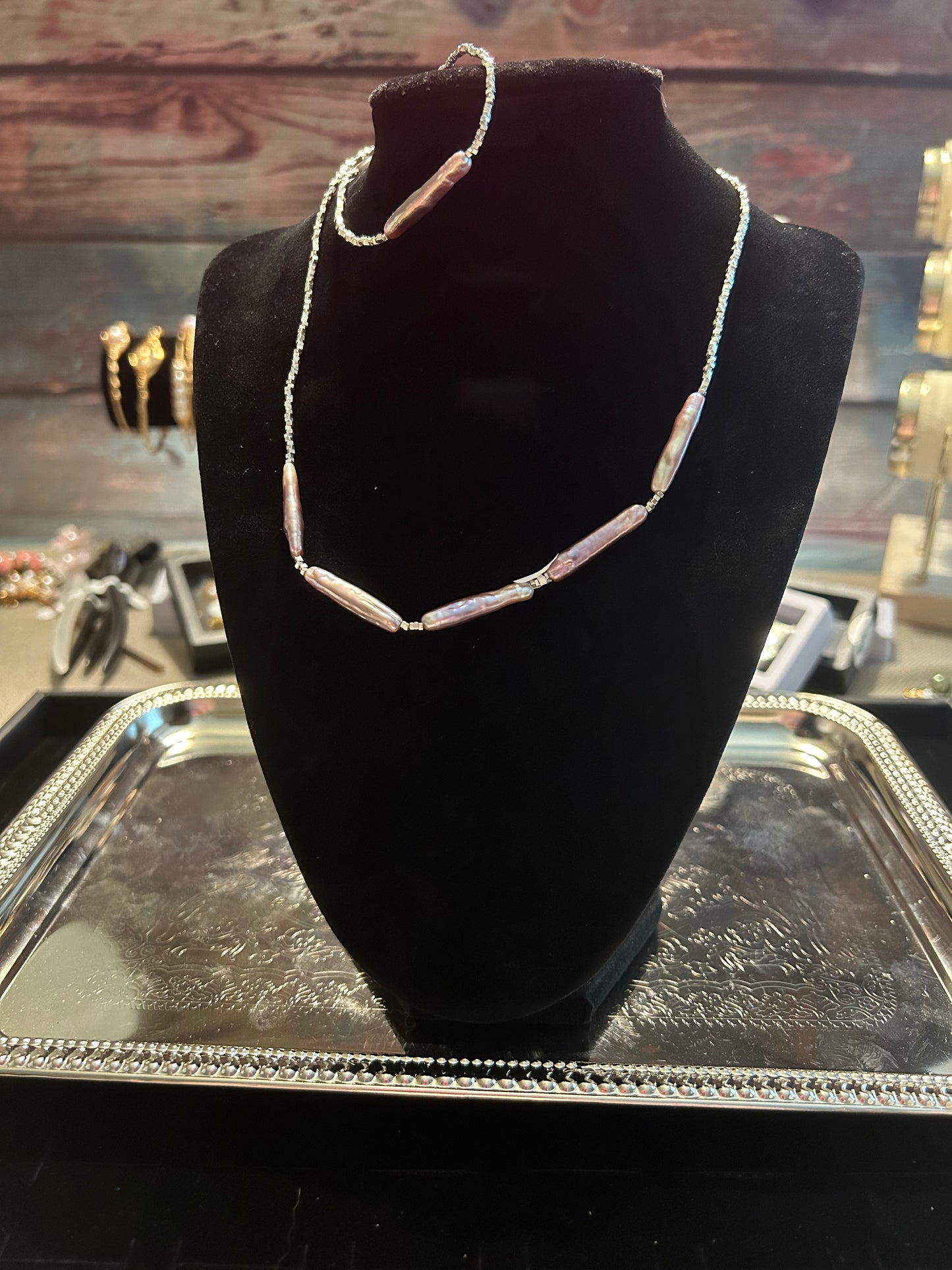 Long baroque matching necklace & bracelet set