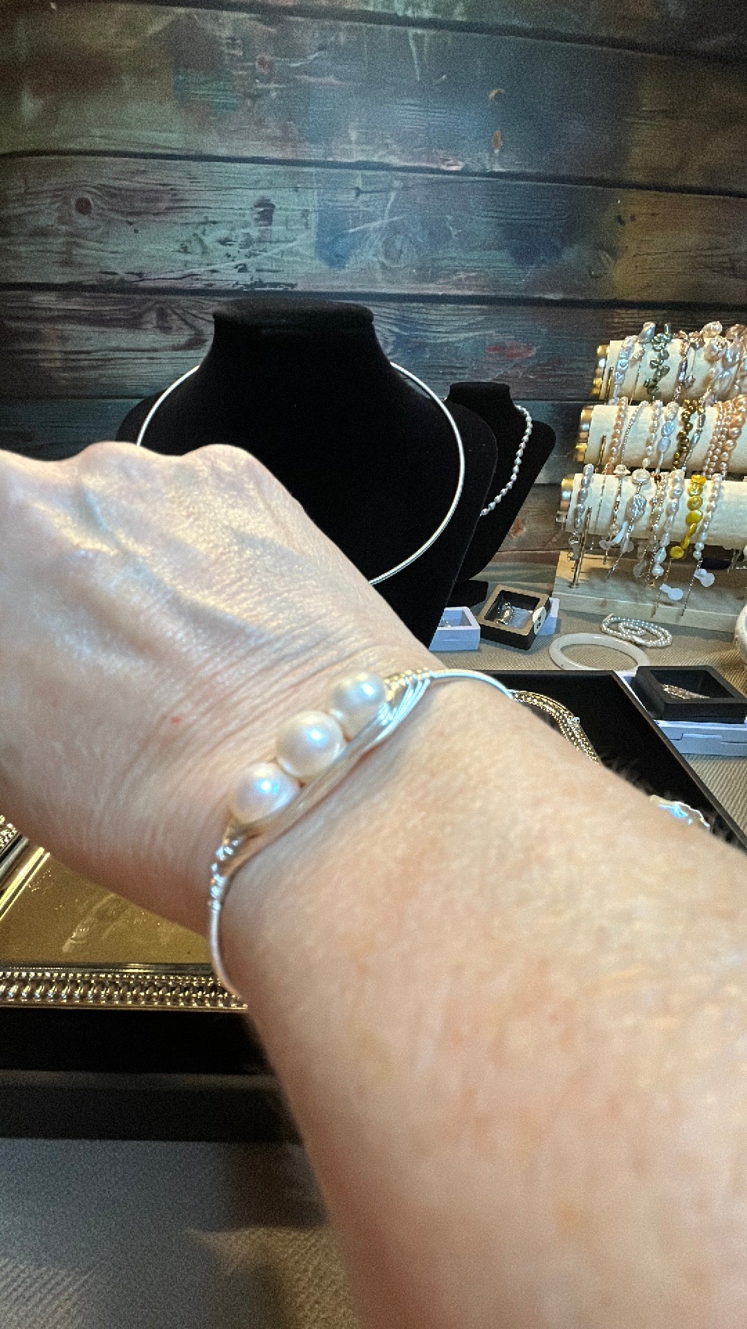 Triple pearl cuff bracelet