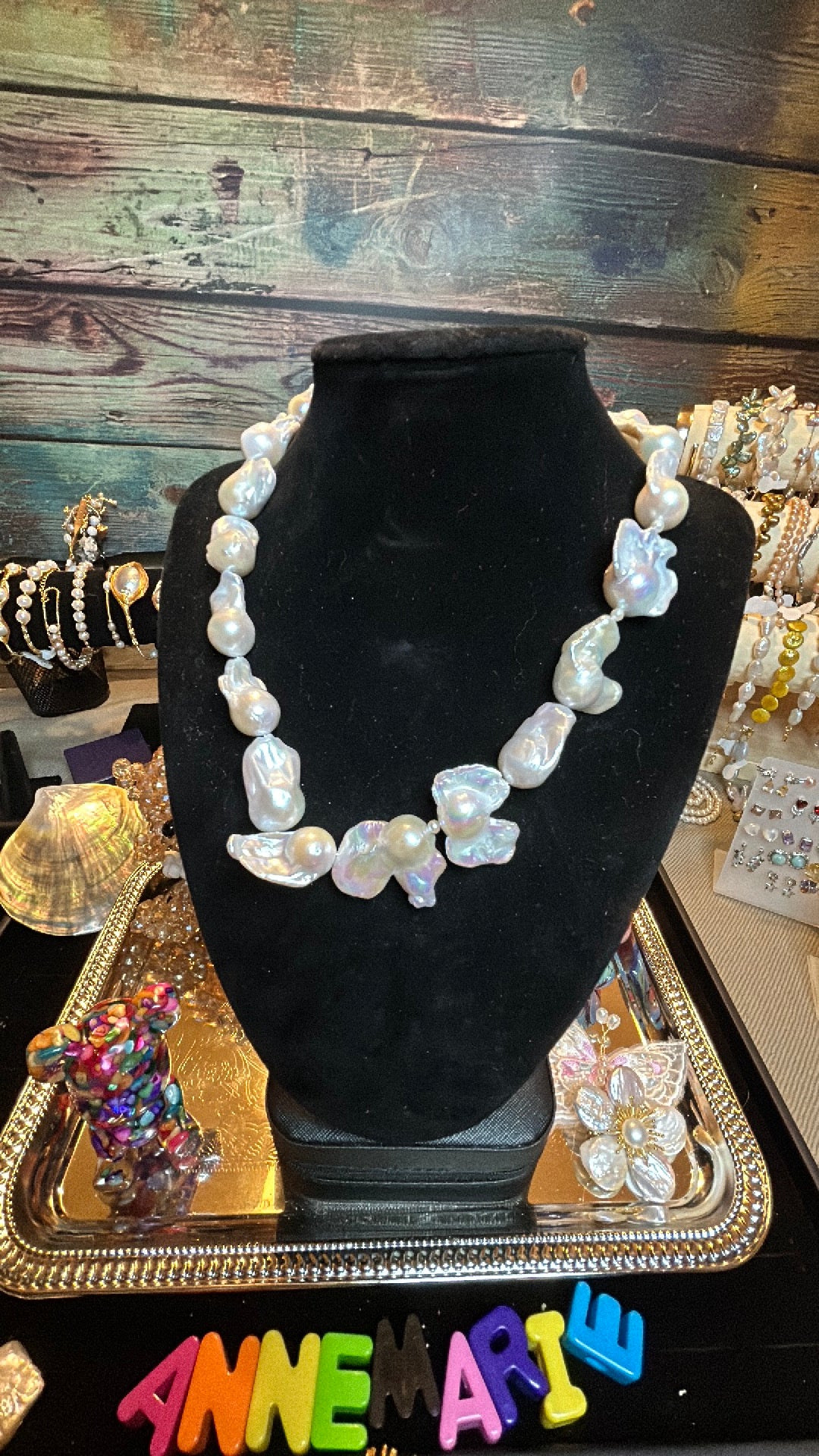 Unique shaped full white baroque necklace