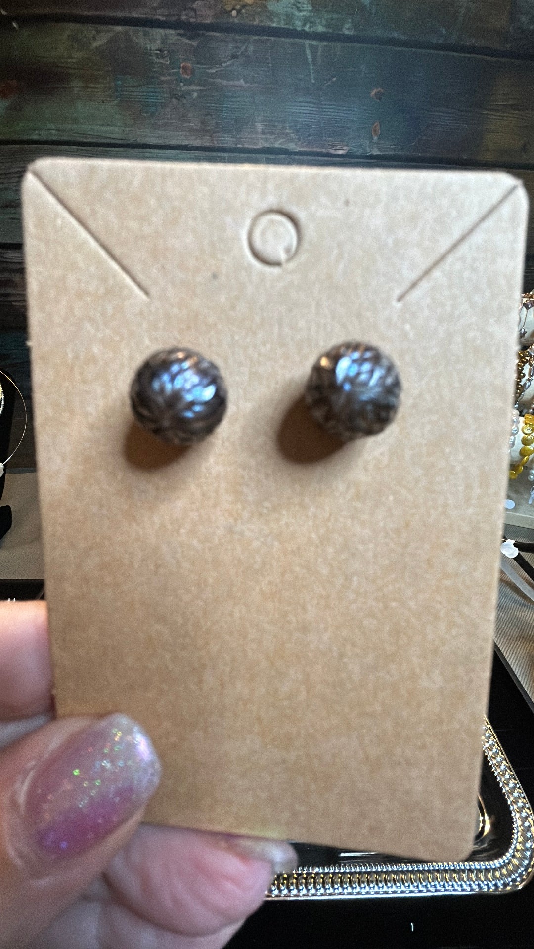 Black dragon scale stud earrings