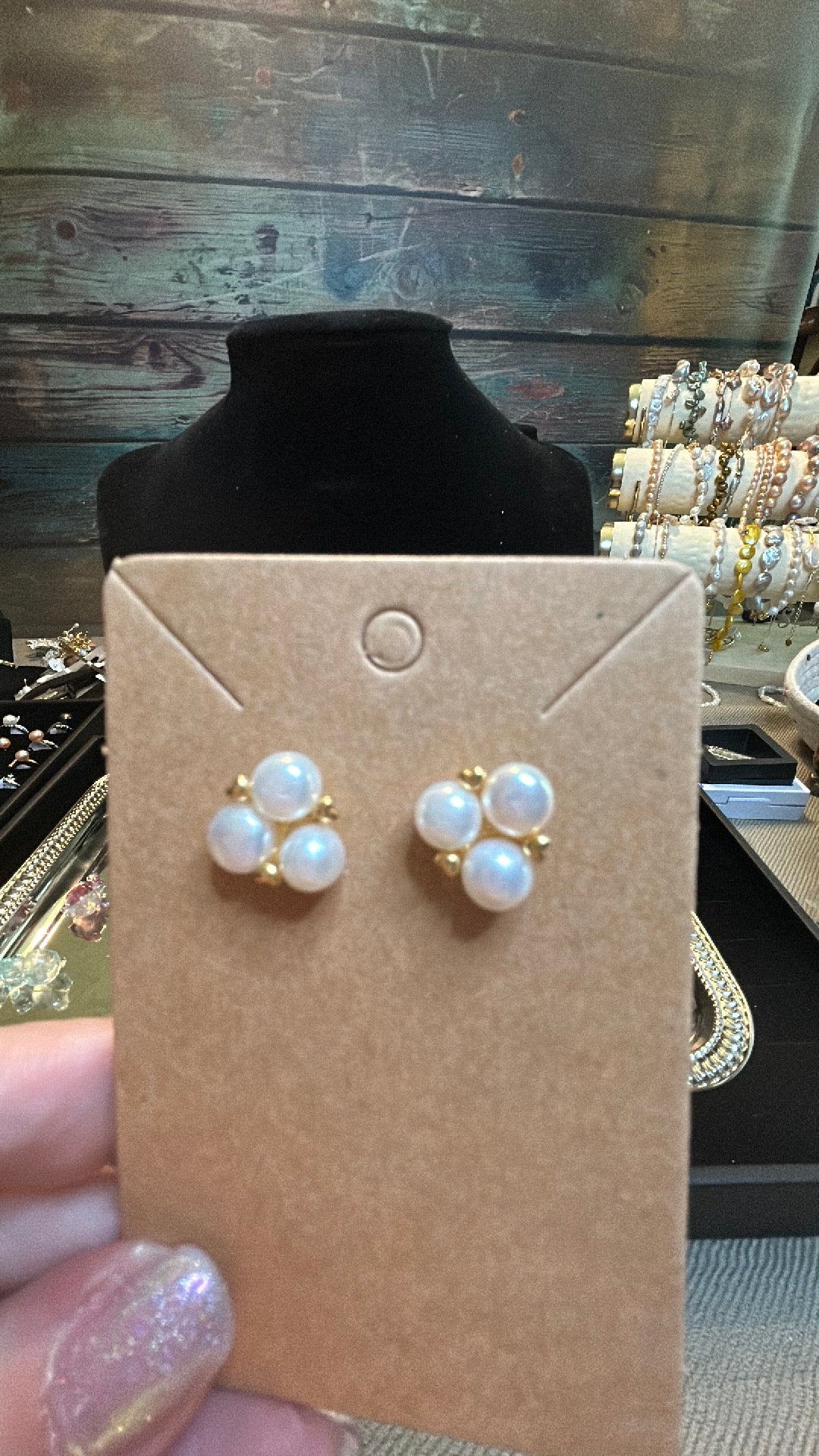 Triple freshwater pearl stud earrings