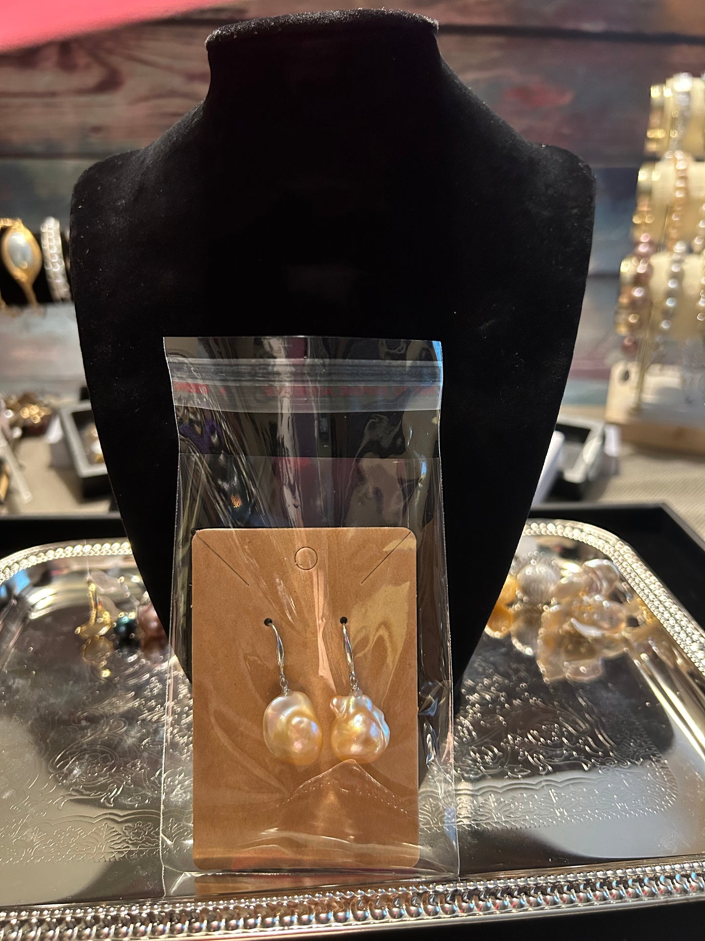 Large peach baroque earrings