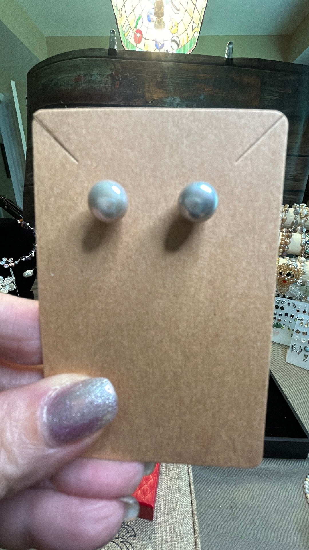 Silver pearl stud earrings