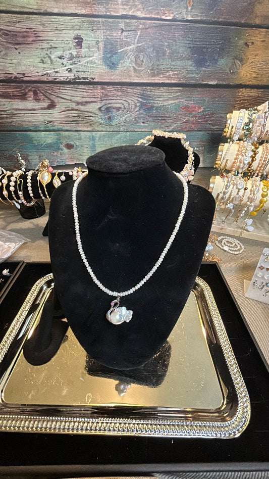 Baby freshwater pearl with baroque swan pendant necklace