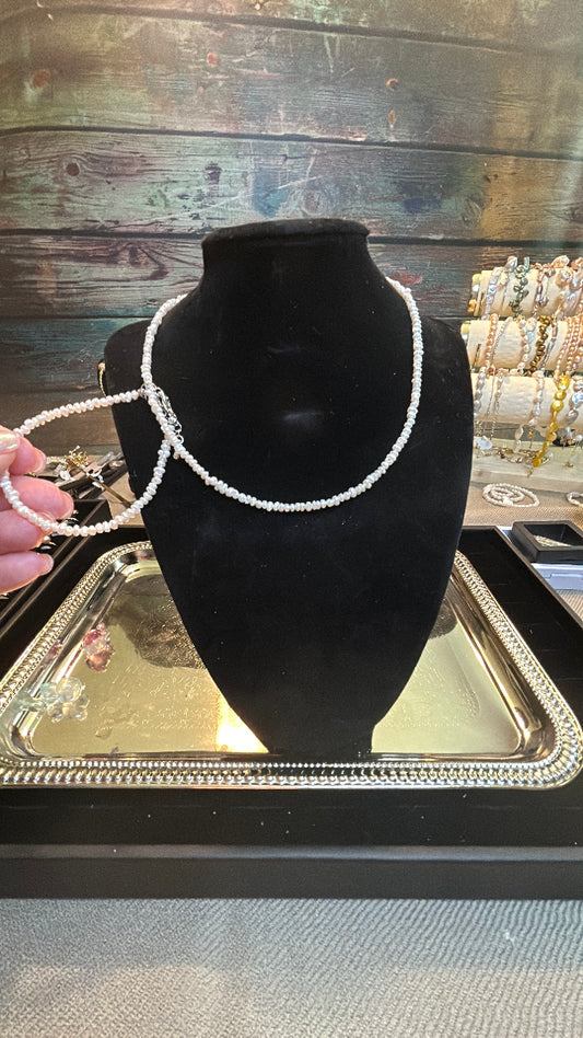 Tiny white freshwater pearl necklace & bracelet set