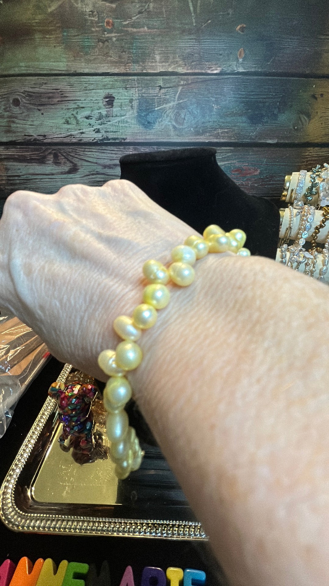 Soft yellow freshwater pearl bracelet