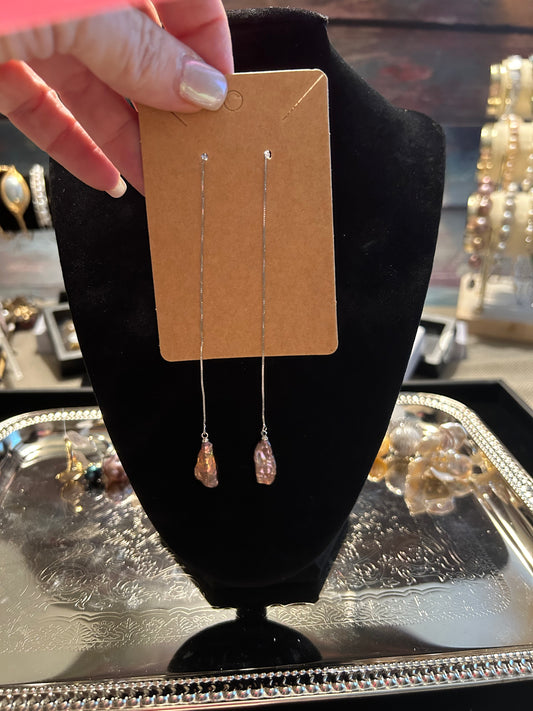 Long dangling purple baroque earrings