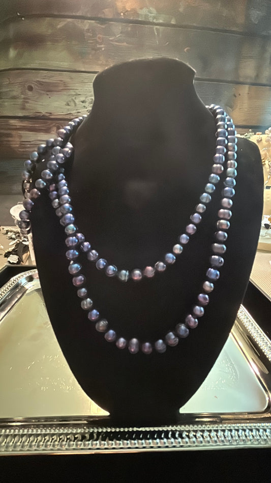 Deep blue double or single strand necklace & matching bracelet set