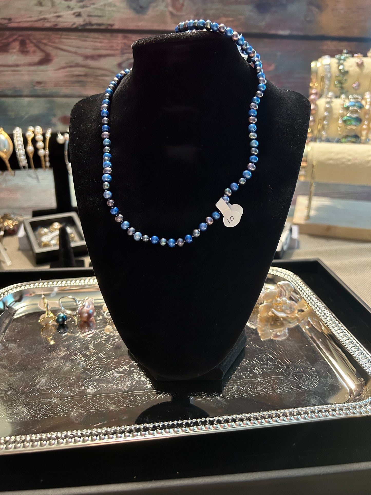 Multi blue color freshwater pearl bracelet  & necklace  set