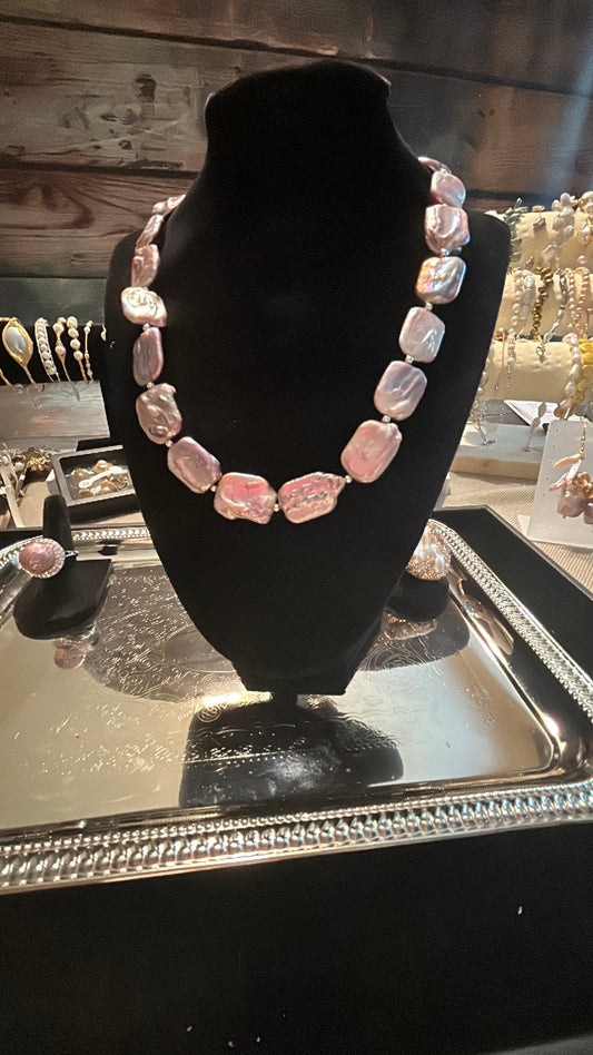 Rectangular lavender baroque necklace