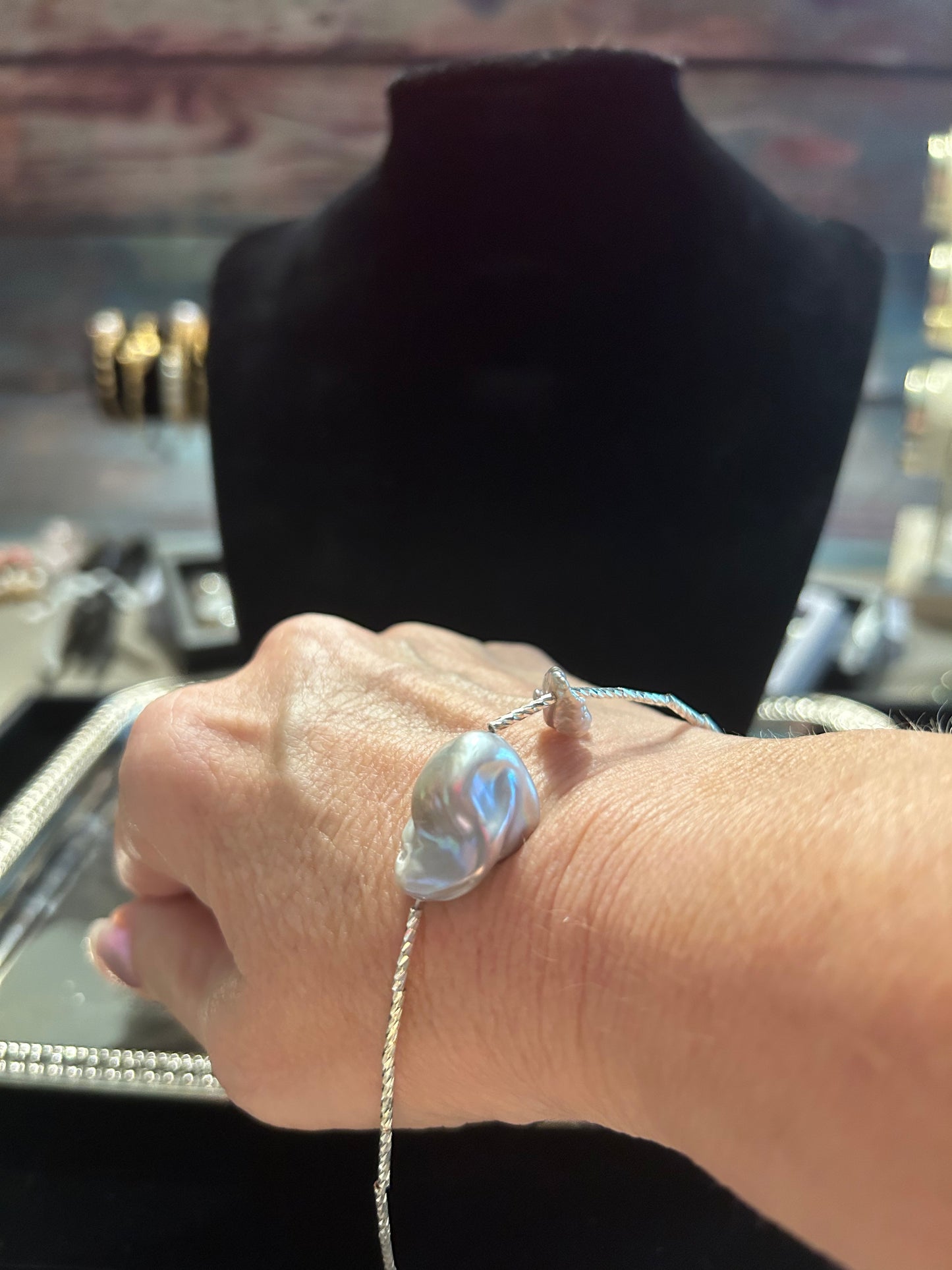 Large and small silver baroque bracelet