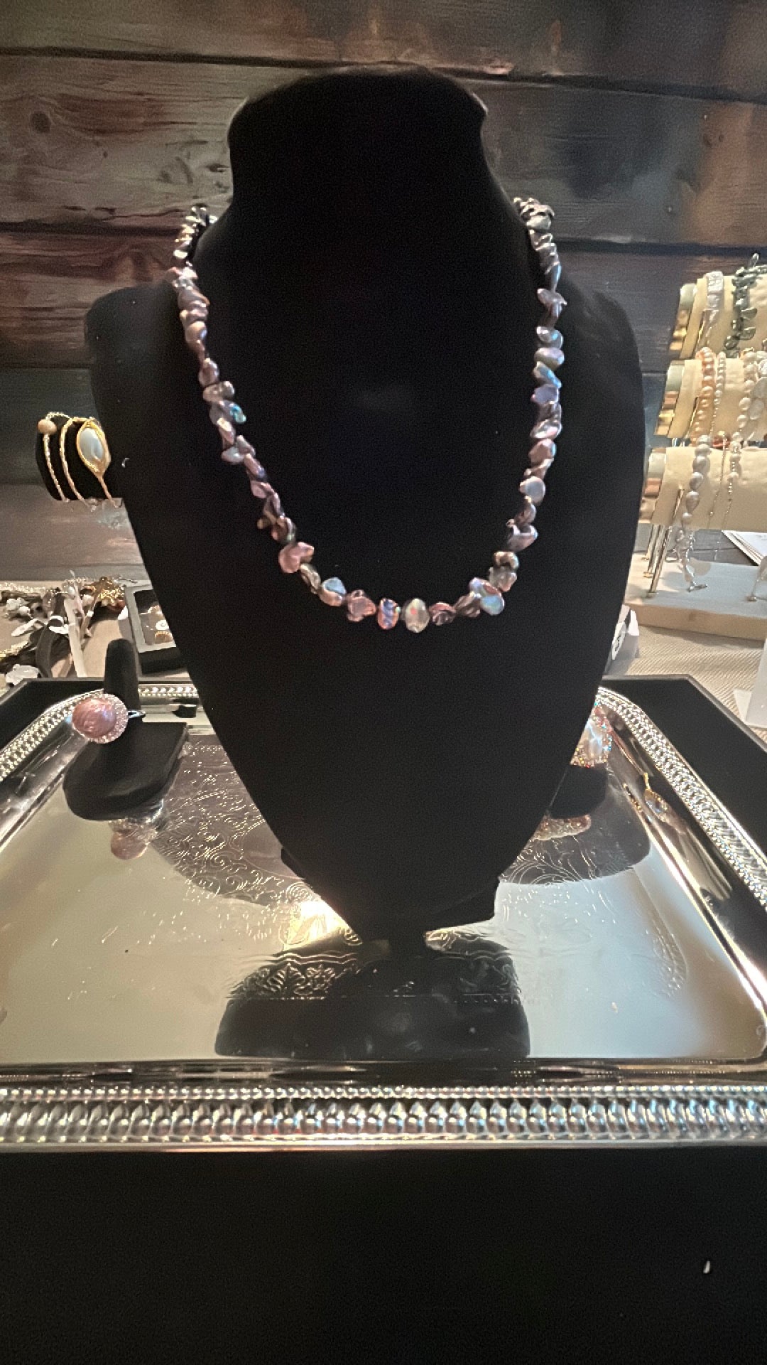 Deep rainbow petal baroque necklace