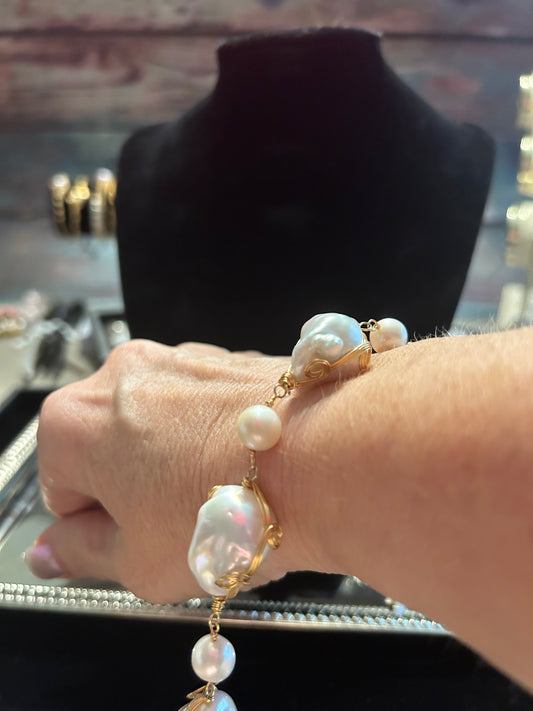 Huge gold wrapped baroque bracelet