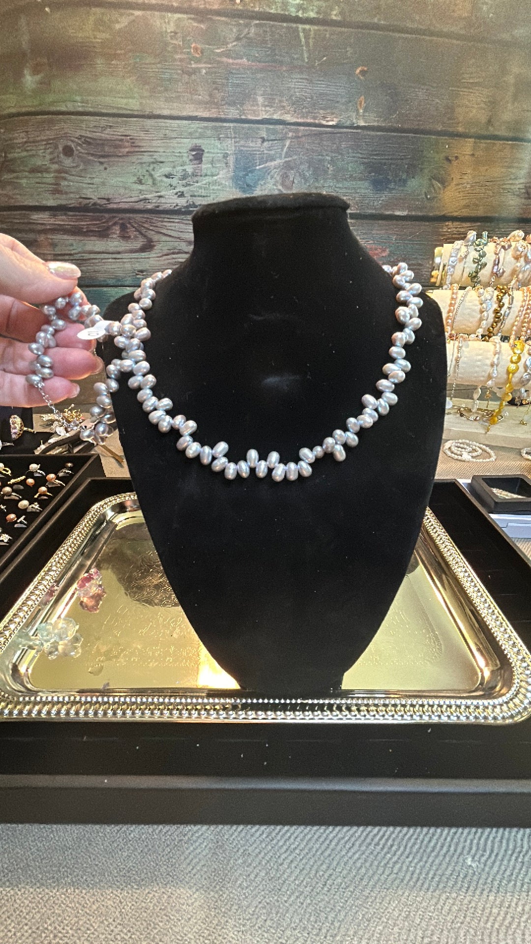 Freshwater pearl petal necklace & bracelet set in silver