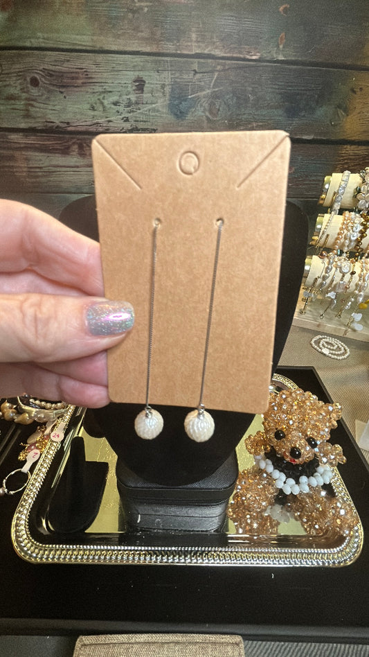 Extra long dangling white dragon scale pearl earrings