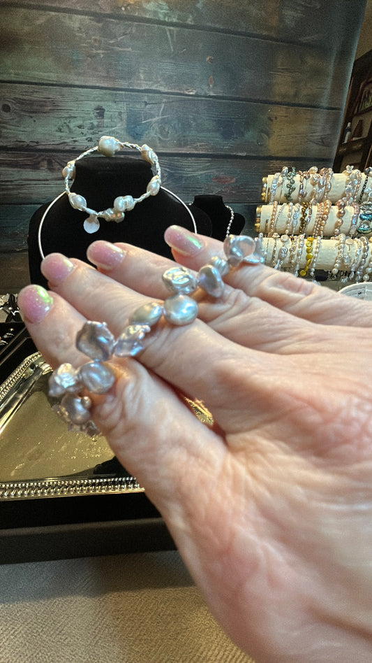 Perfect delicate petal baroque in silver bracelet