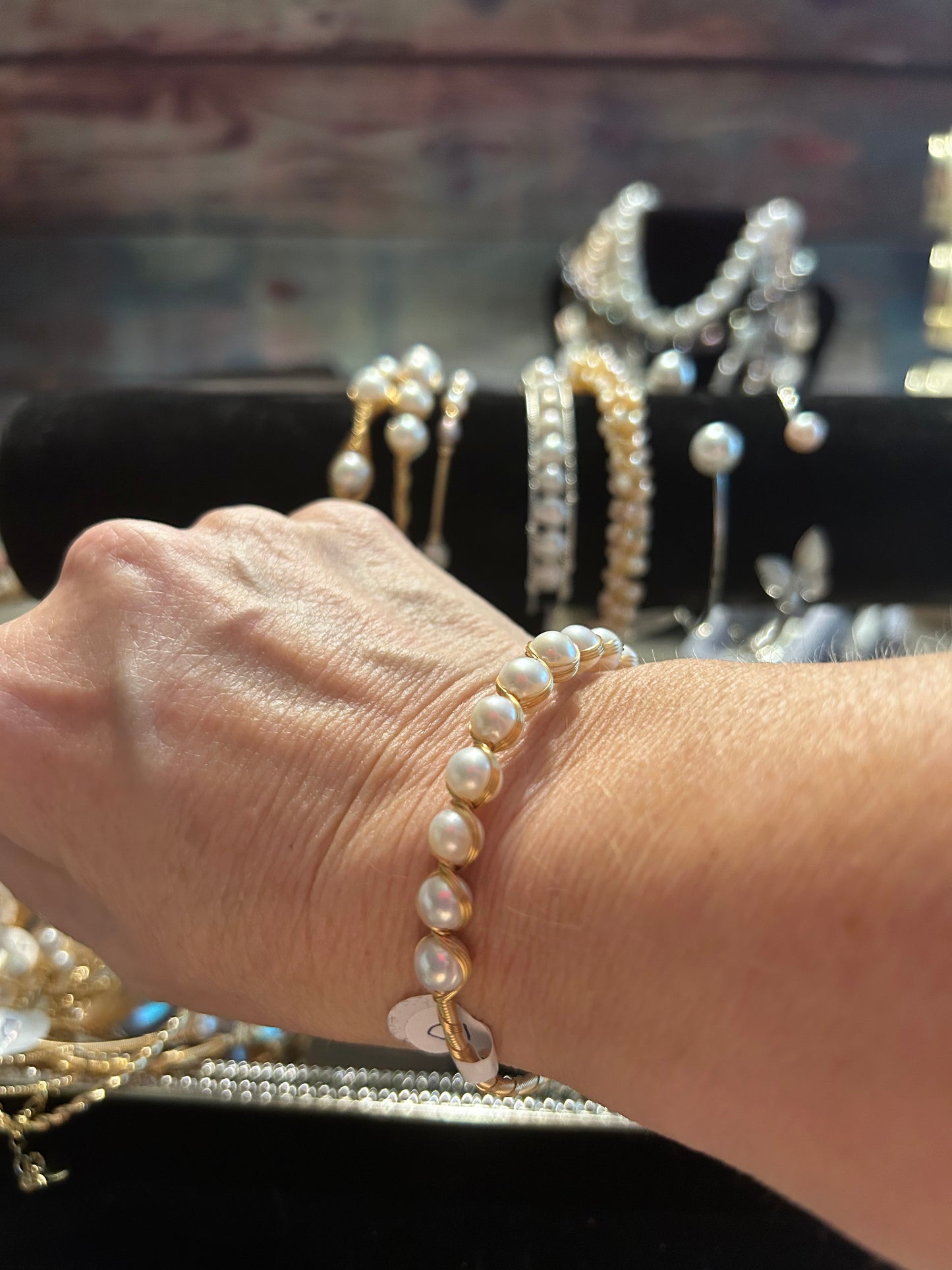 Freshwater pearl cuff bracelet