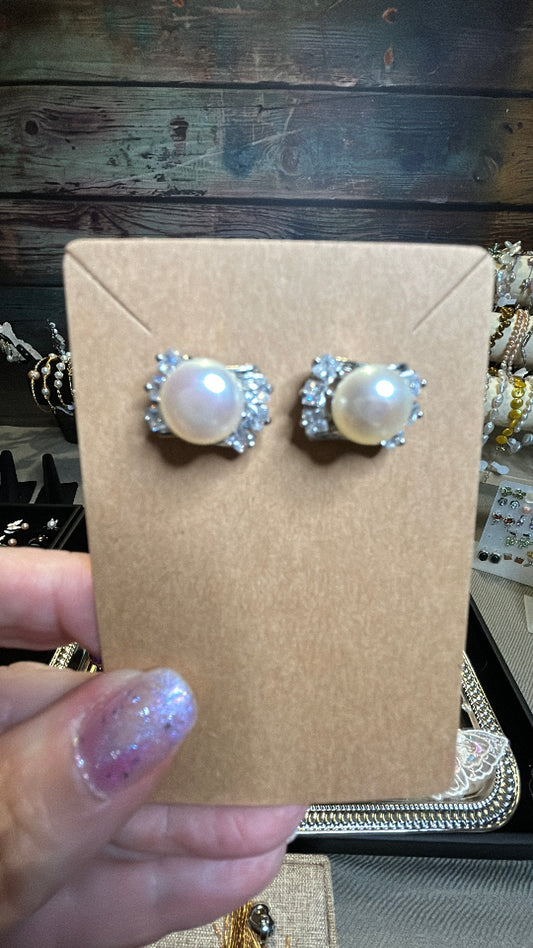 Freshwater pearl earrings in a CZ setting