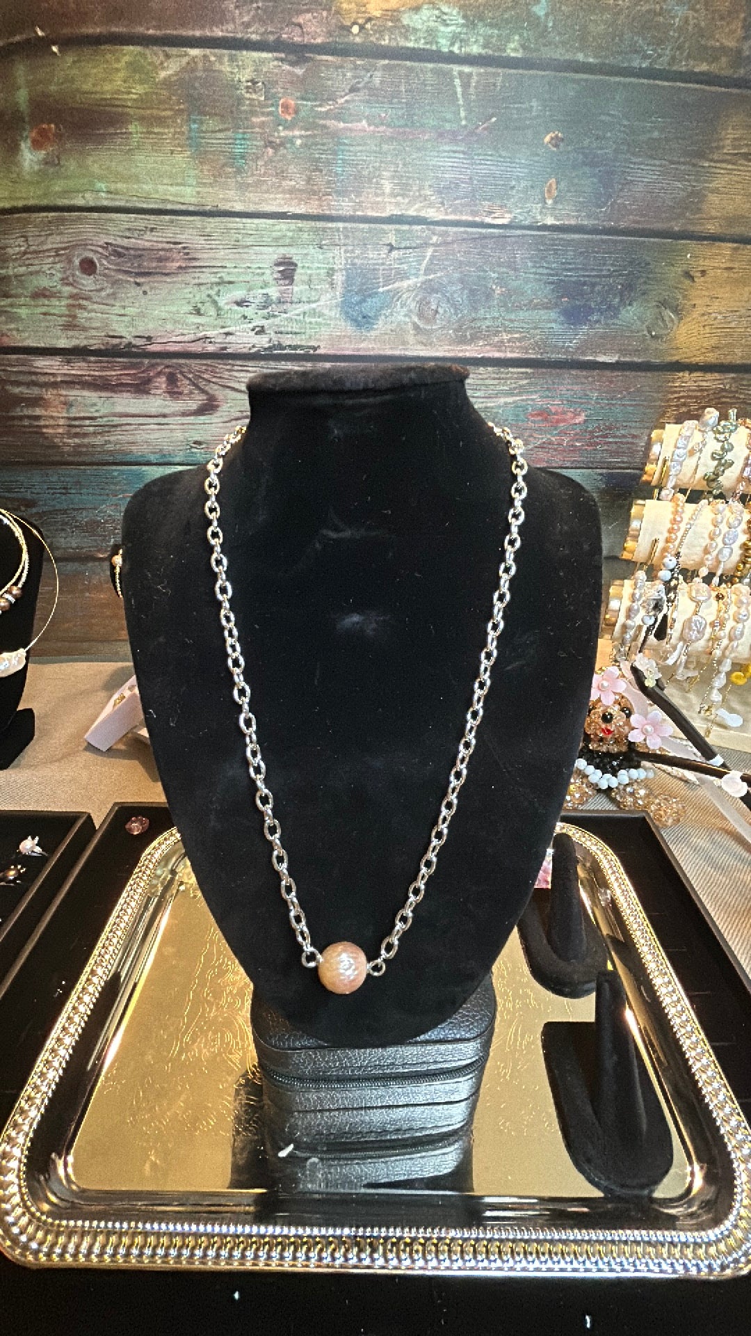 Single blush dragon scale necklace