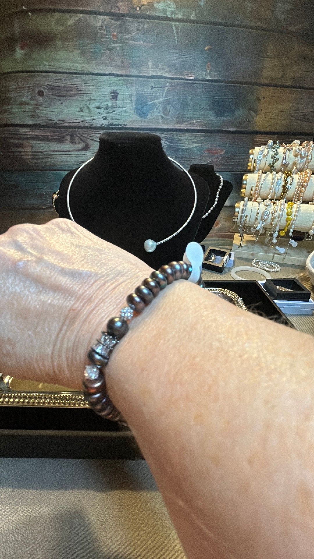 Deep maroon baroque stretch bracelet with crystals