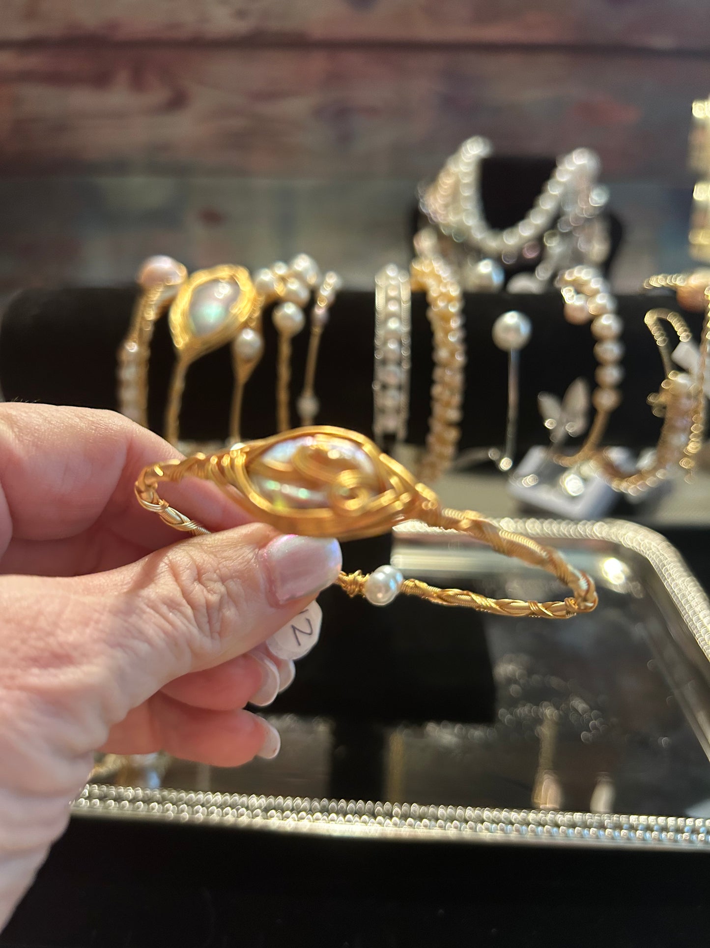 Freshwater baroque pearl cuff bracelet