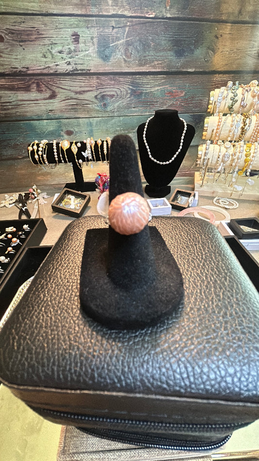 Pink dragon scale pearl ring adjustable