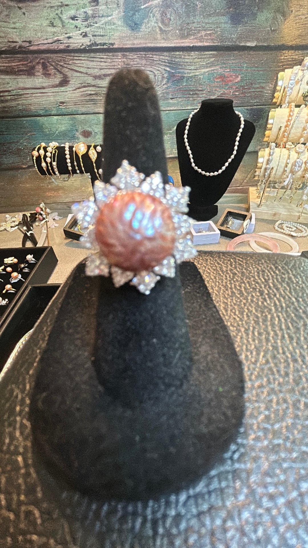 Deep purple dragon scale ring with CZ halo adjustable