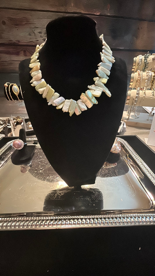 Light mint Kashi or stick baroque necklace