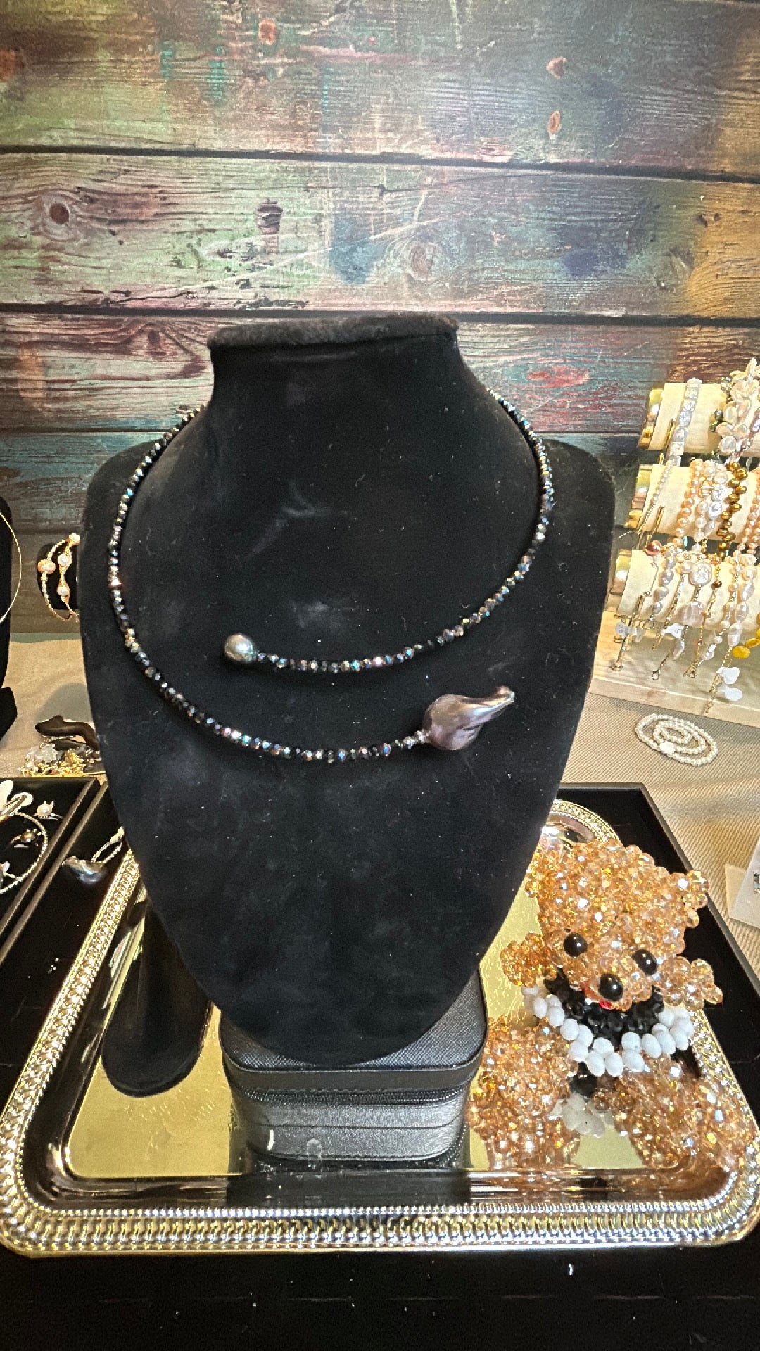 Black obsidian & baroque pearl choker