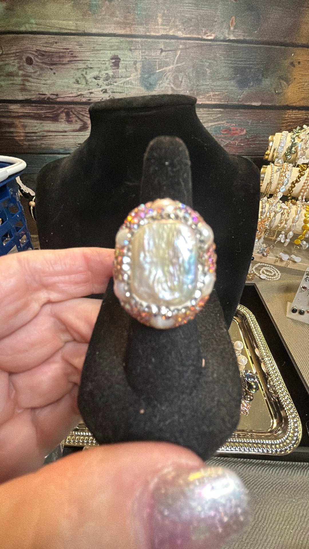 Stunning giant baroque statement adjustable ring