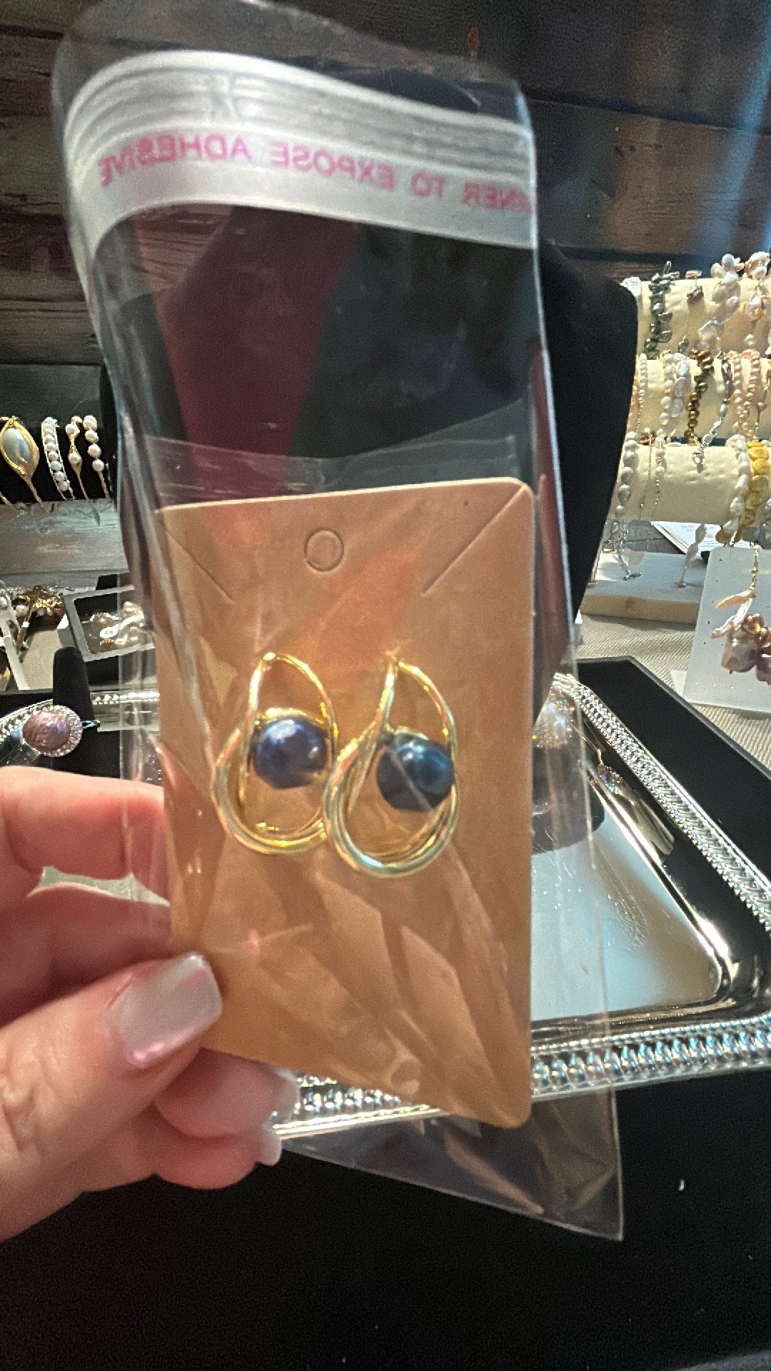 Ocean blue pearls in a gold setting earrings