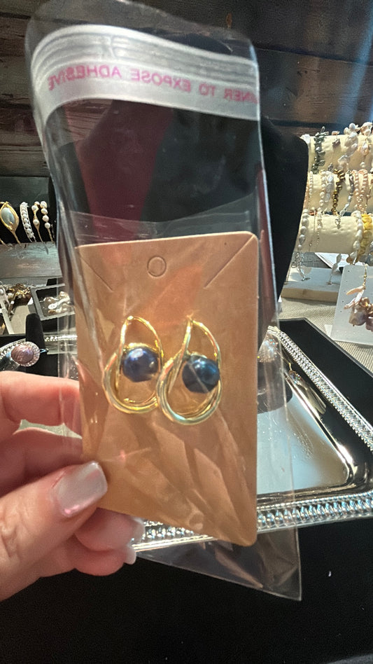 Ocean blue pearls in a gold setting earrings