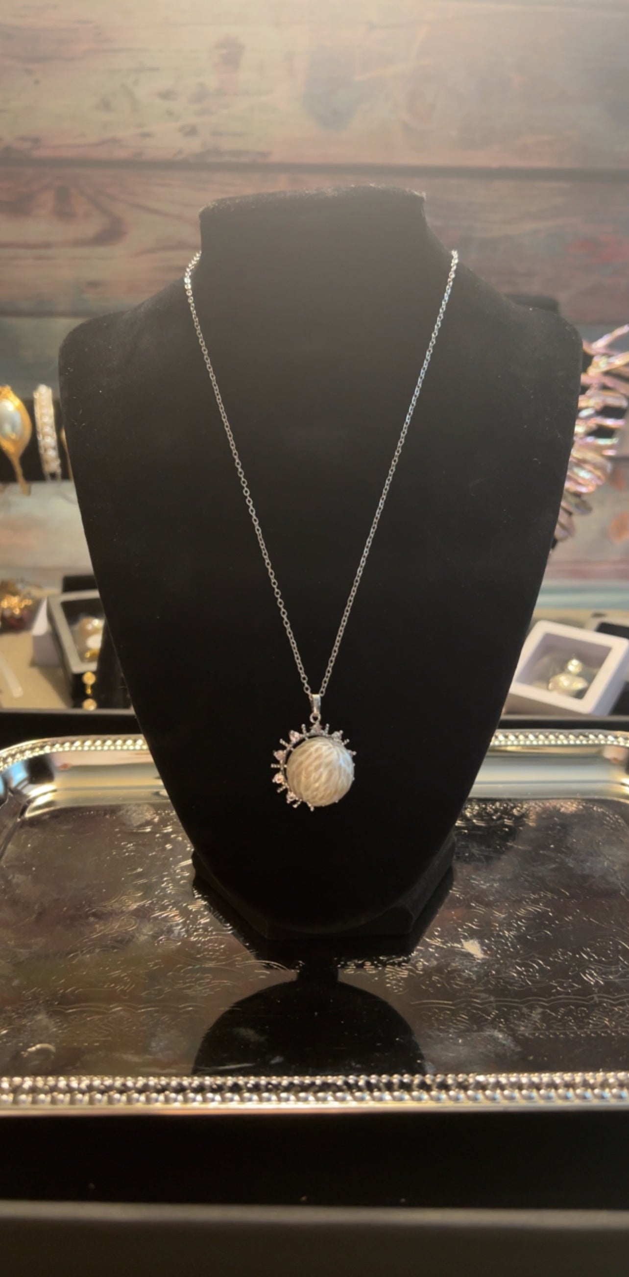 Grey dragon scale pendant with chain