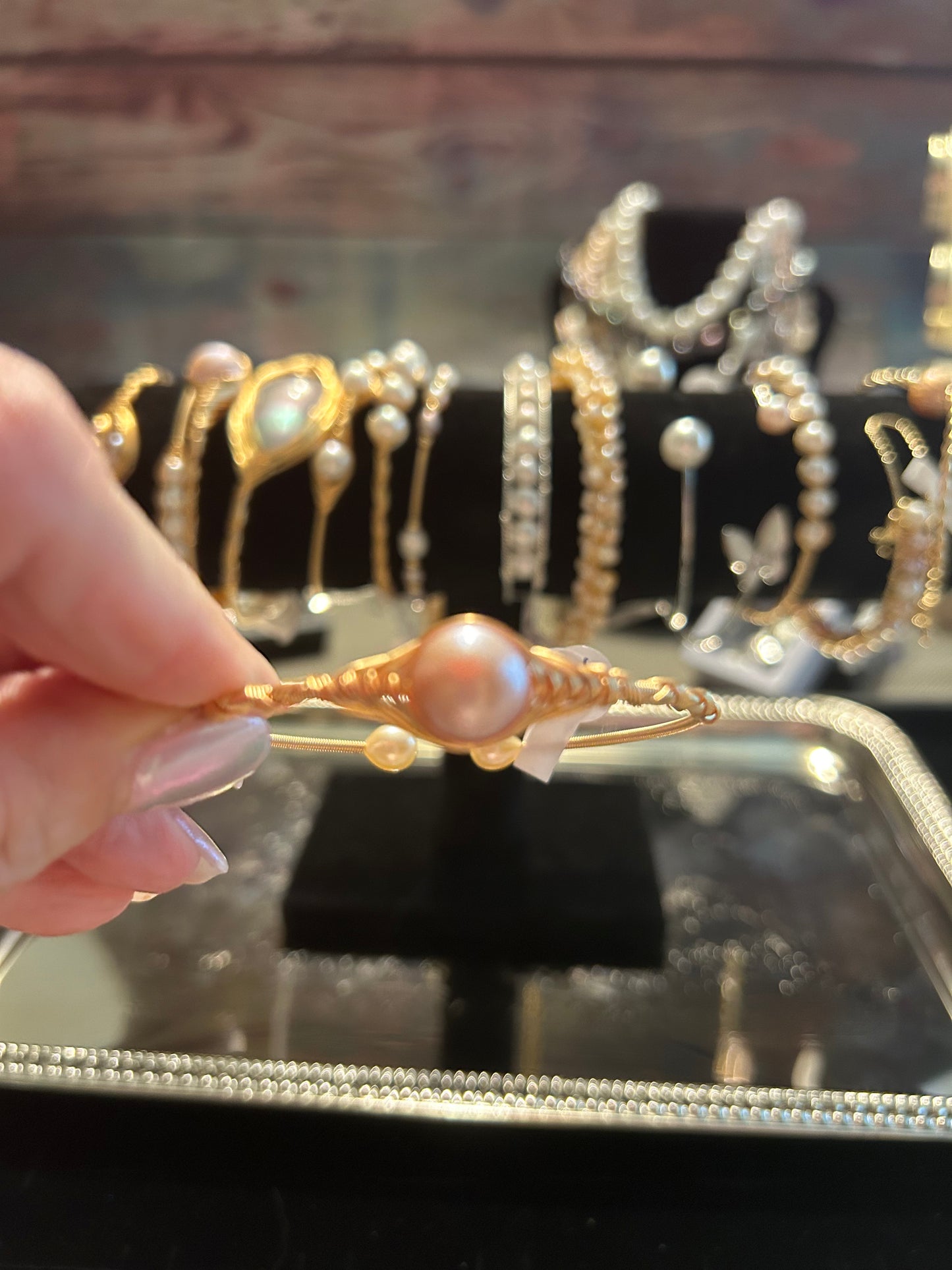 Freshwater pearl cuff bracelet