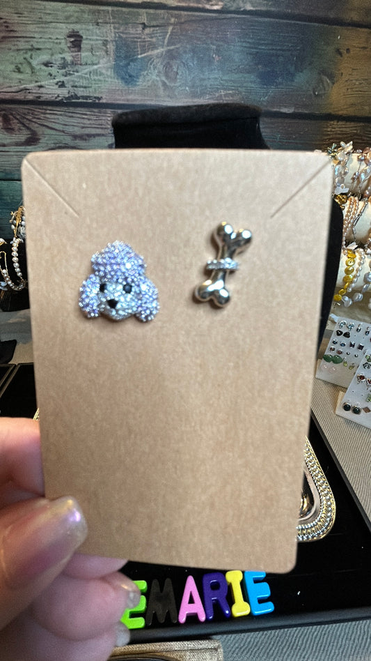 Dog & bone crystal earrings