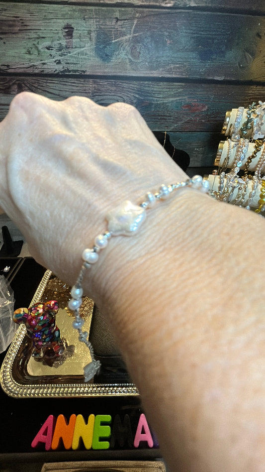 Delicate baroque flower & freshwater pearl bracelet