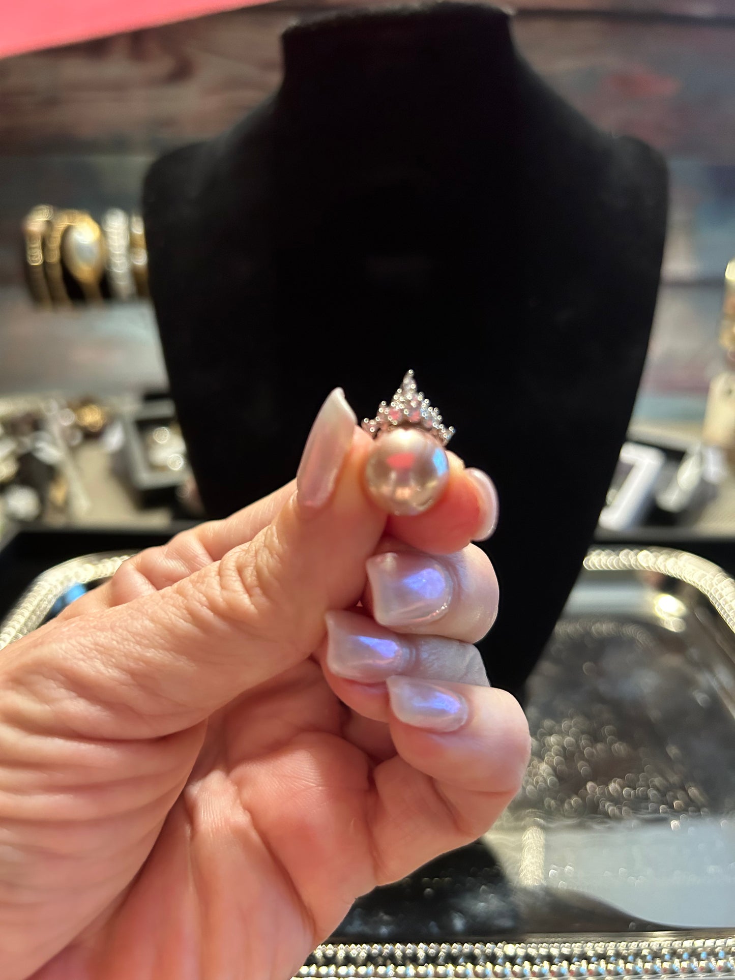 Purple Edison pearl with CZ crown pendant